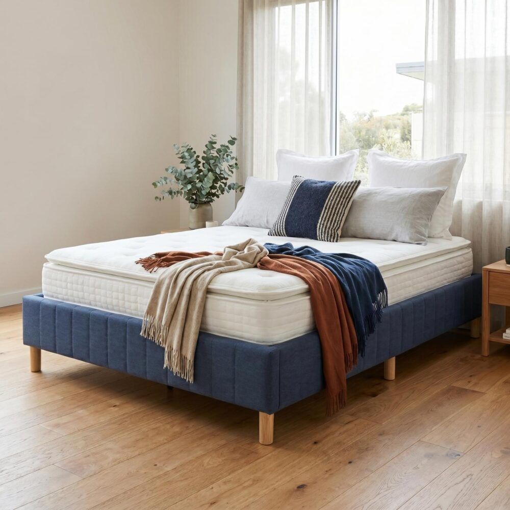 Metal Bed Frame Mattress Foundation - Blue Double