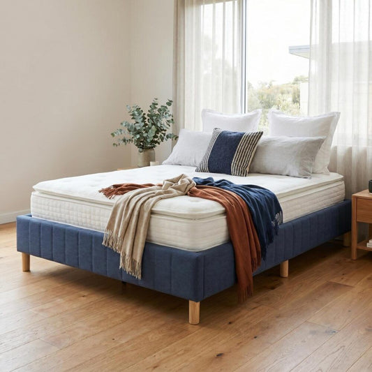 Metal Bed Frame Mattress Foundation - Blue Double