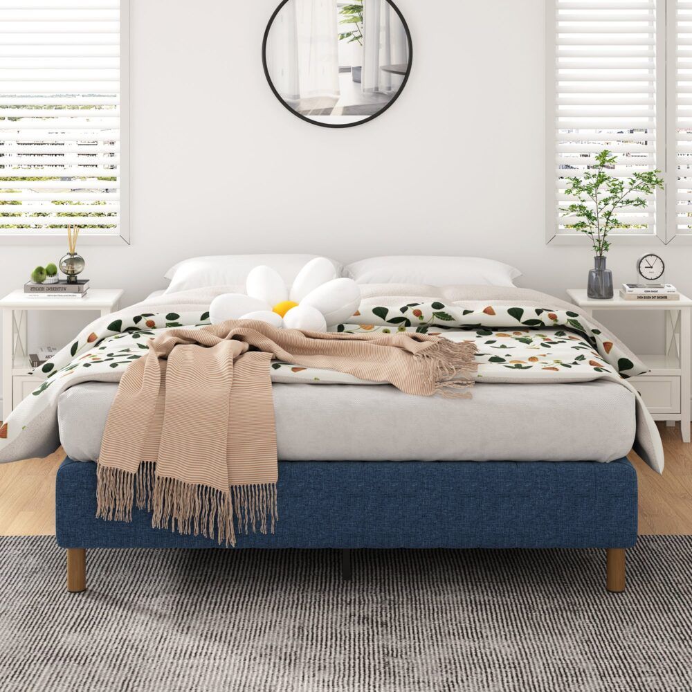 Metal Bed Frame Mattress Foundation - Blue Queen