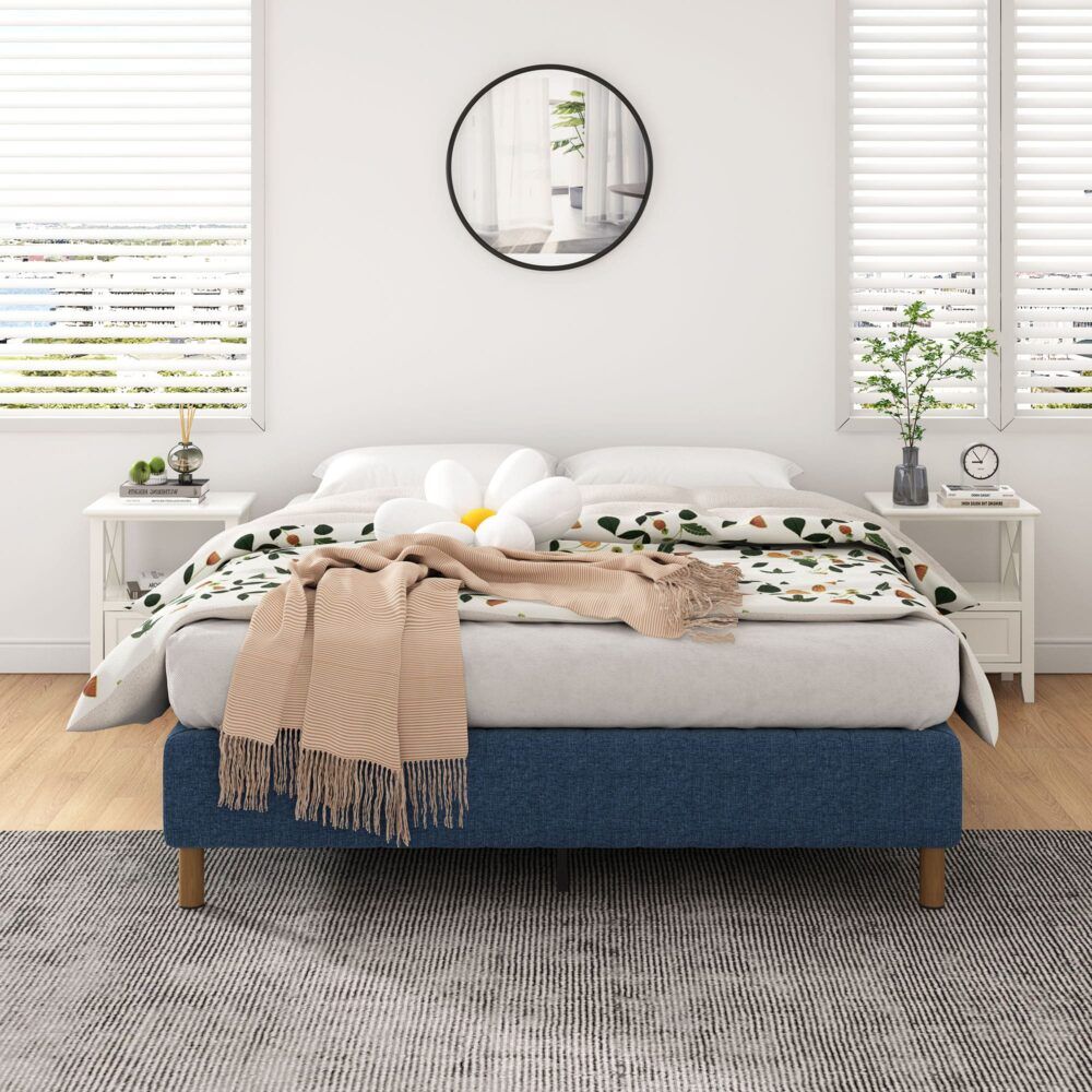 Metal Bed Frame Mattress Foundation - Blue Queen