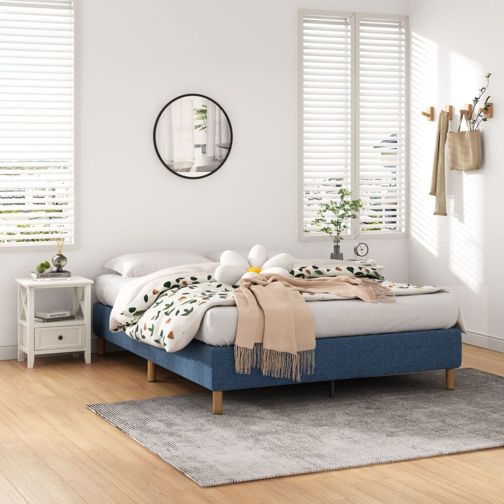 Metal Bed Frame Mattress Foundation - Blue Queen