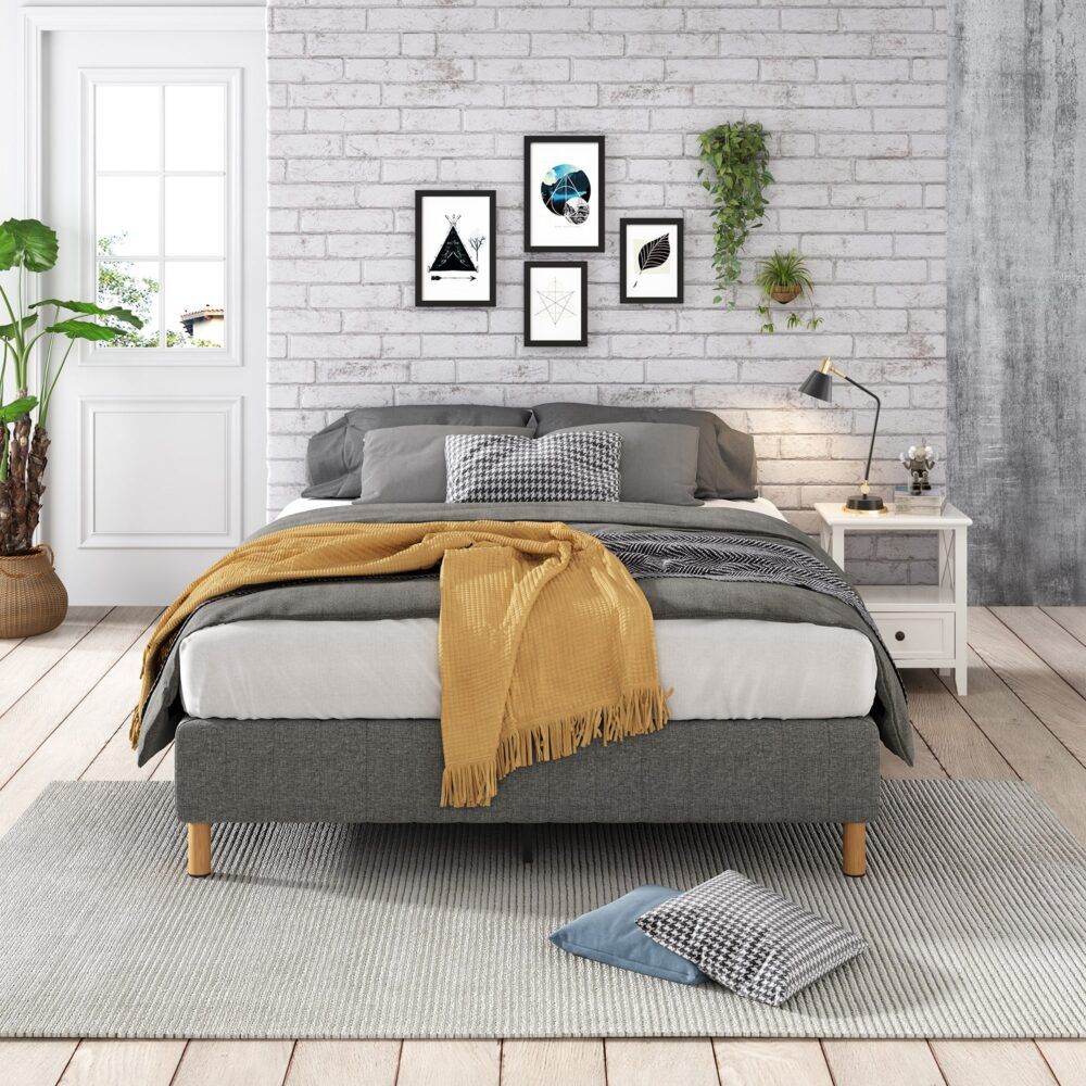 Metal Bed Frame Mattress Foundation - Dark Grey King