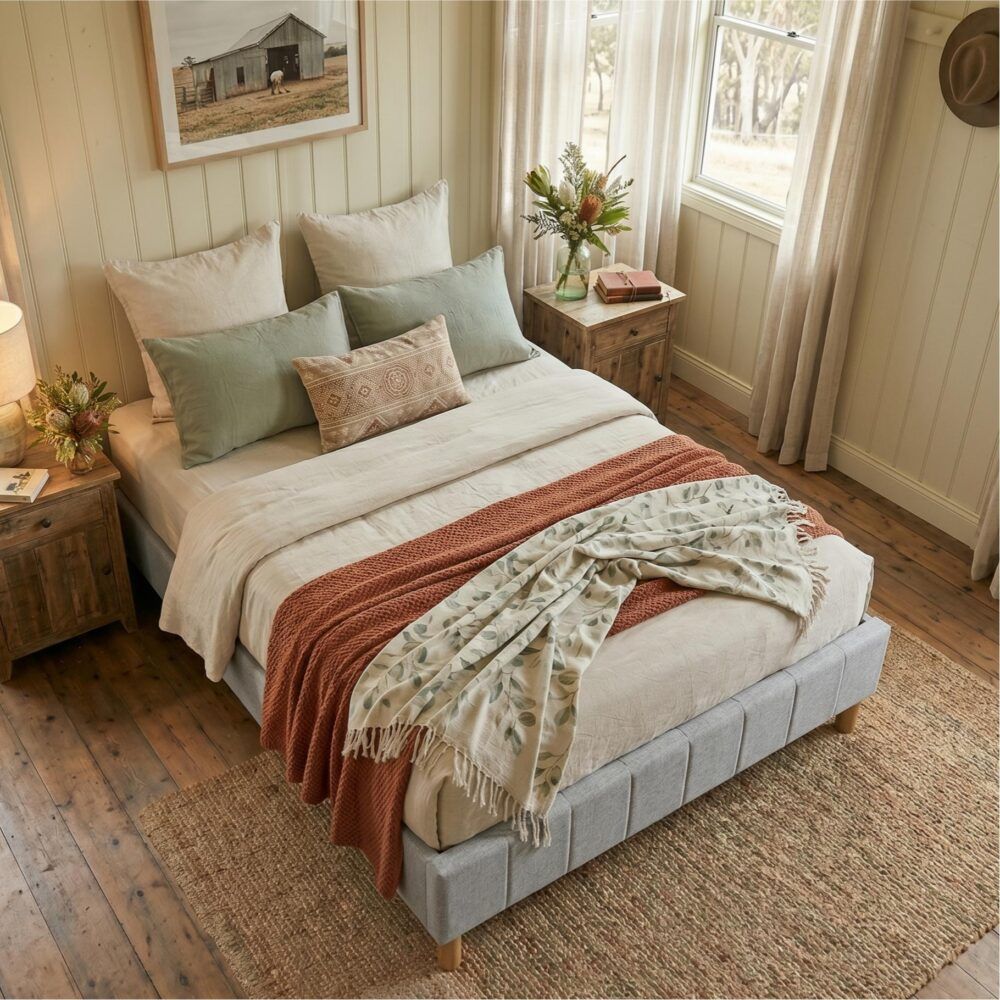 Metal Bed Frame Mattress Foundation - Light Grey Double