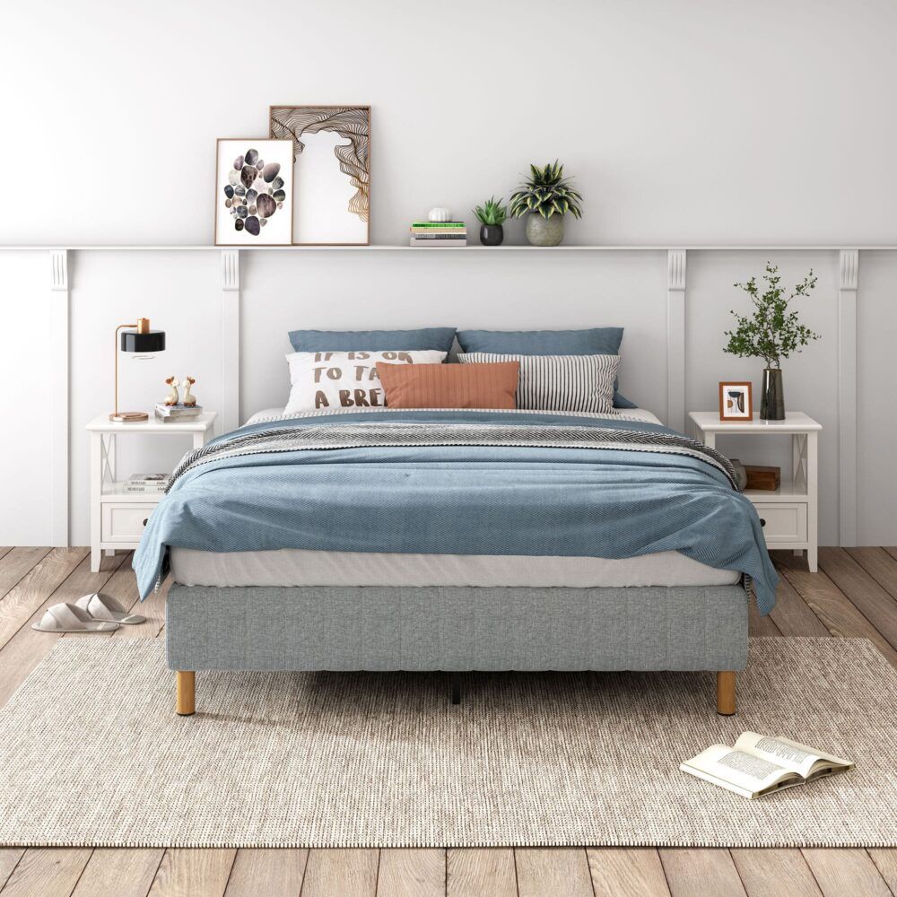 Metal Bed Frame Mattress Foundation - Light Grey Double