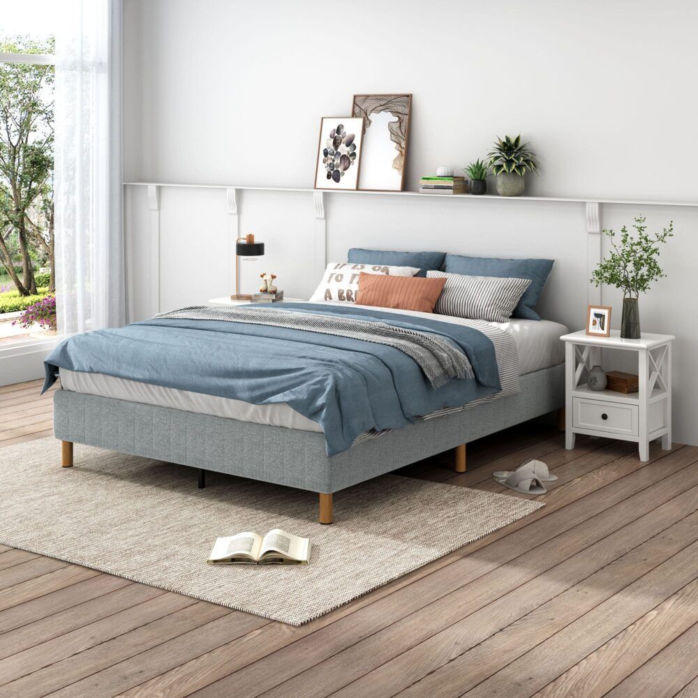 Metal Bed Frame Mattress Foundation - Light Grey Double