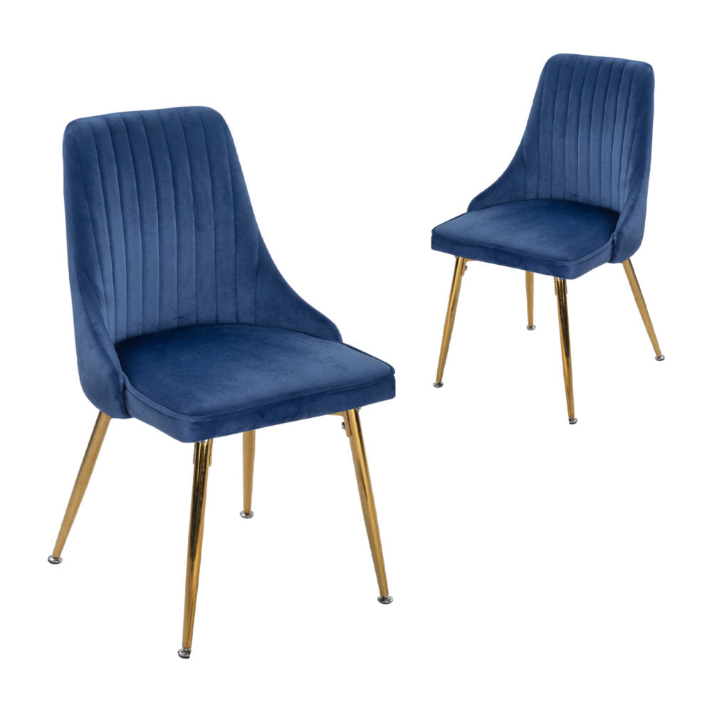 Viva Forever Set of 2 Blue Velvet Dining Chairs ‚Äì Art Deco Design with Gold Metal Legs