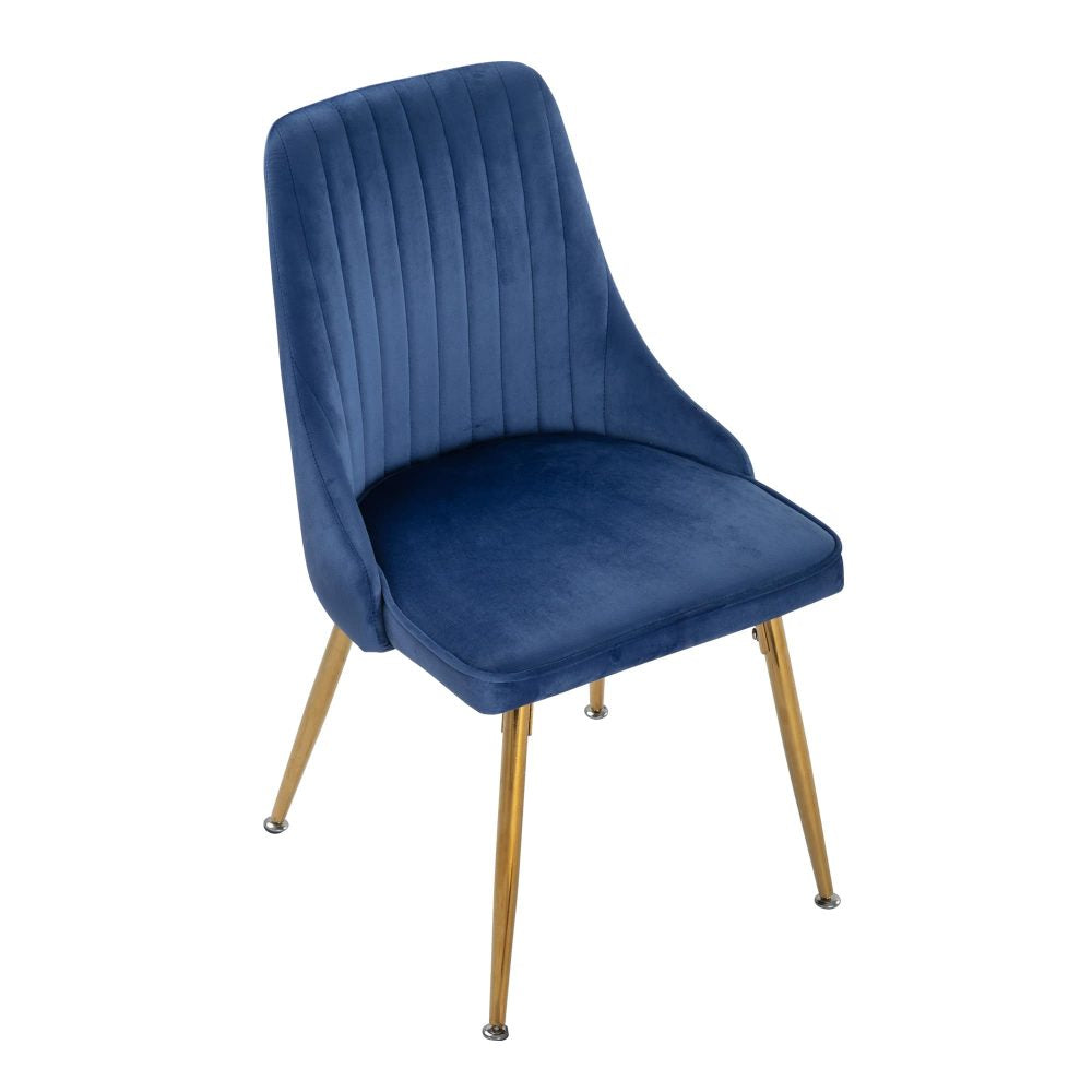 Viva Forever Set of 2 Blue Velvet Dining Chairs ‚Äì Art Deco Design with Gold Metal Legs