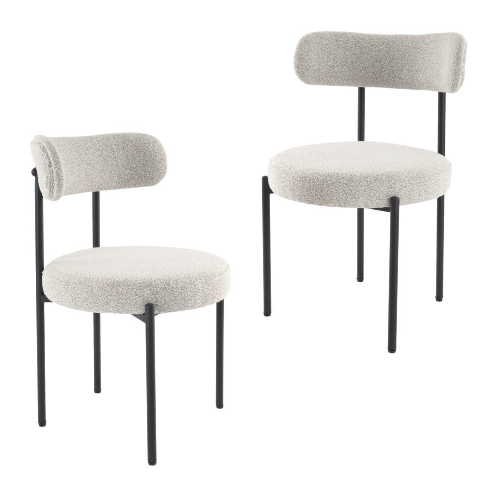 Elsa Dining Chairs Luxe Boucle Cushioned in Arctic White