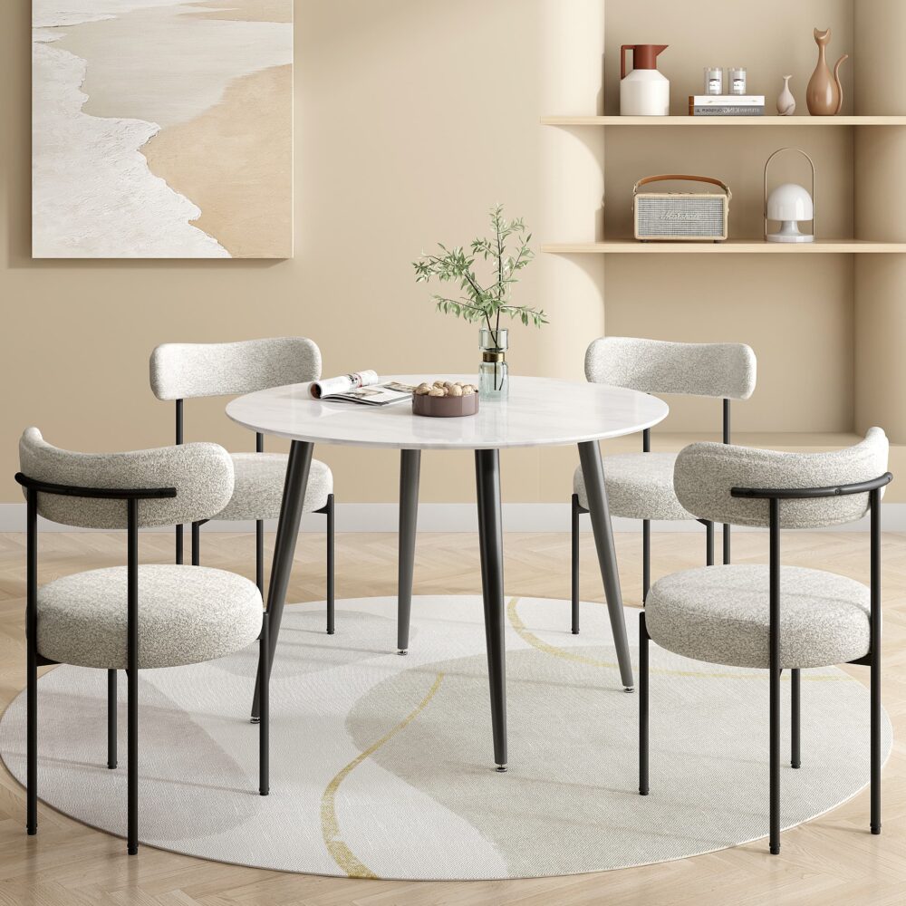 Elsa Dining Chairs Luxe Boucle Cushioned in Arctic White