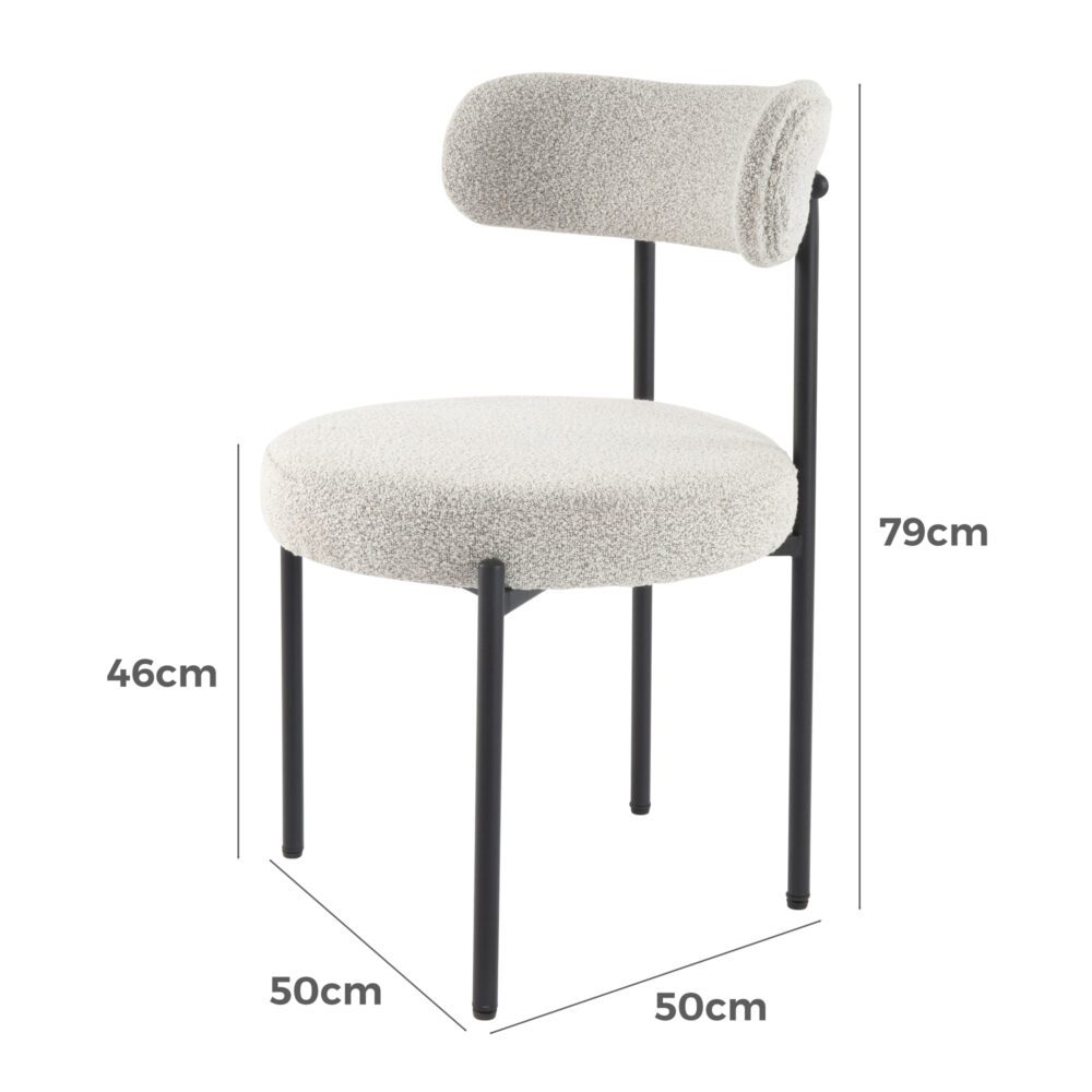 Elsa Dining Chairs Luxe Boucle Cushioned in Arctic White