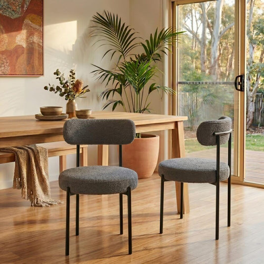Elsa Dining Chairs Plush Boucle Cushioned in Slate Grey