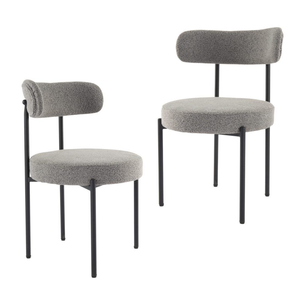 Elsa Dining Chairs Plush Boucle Cushioned in Slate Grey