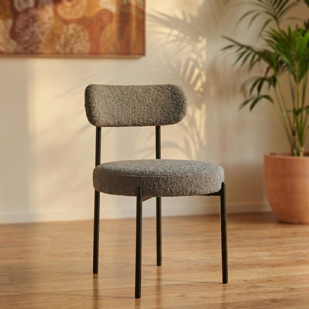 Elsa Dining Chairs Plush Boucle Cushioned in Slate Grey