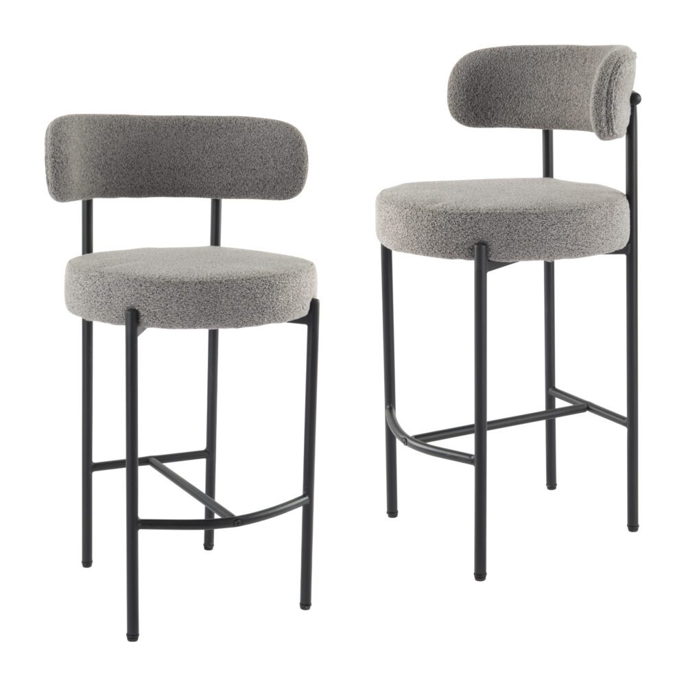 Contemporary Grey Boucle Elsa Low Bar Stools