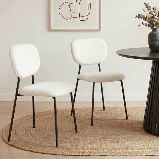 White Whisper Teddy Fabric Dining Chair Duo