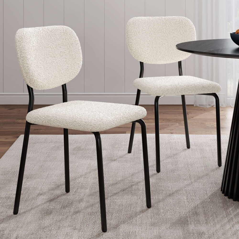 White Whisper Teddy Fabric Dining Chair Duo