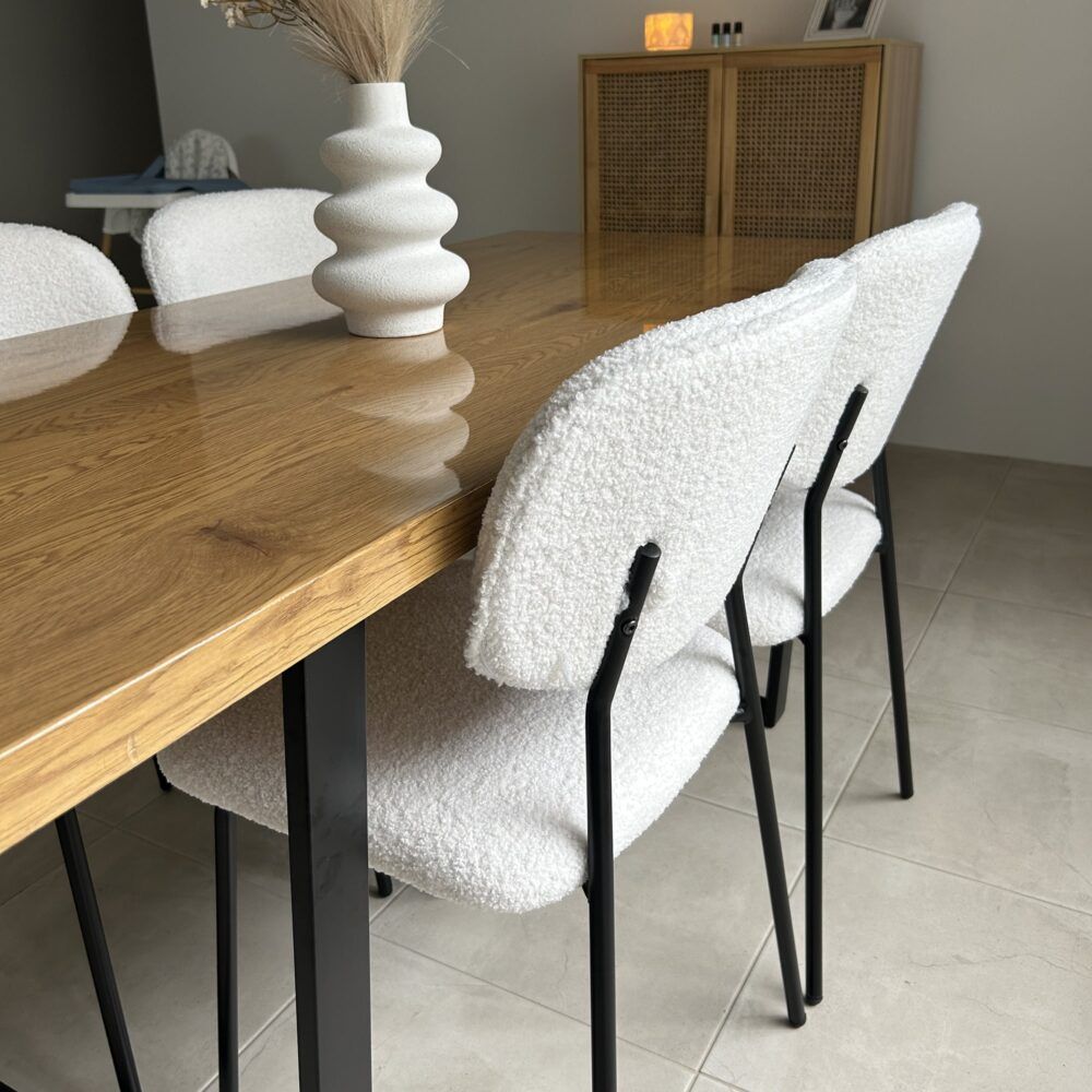 White Whisper Teddy Fabric Dining Chair Duo
