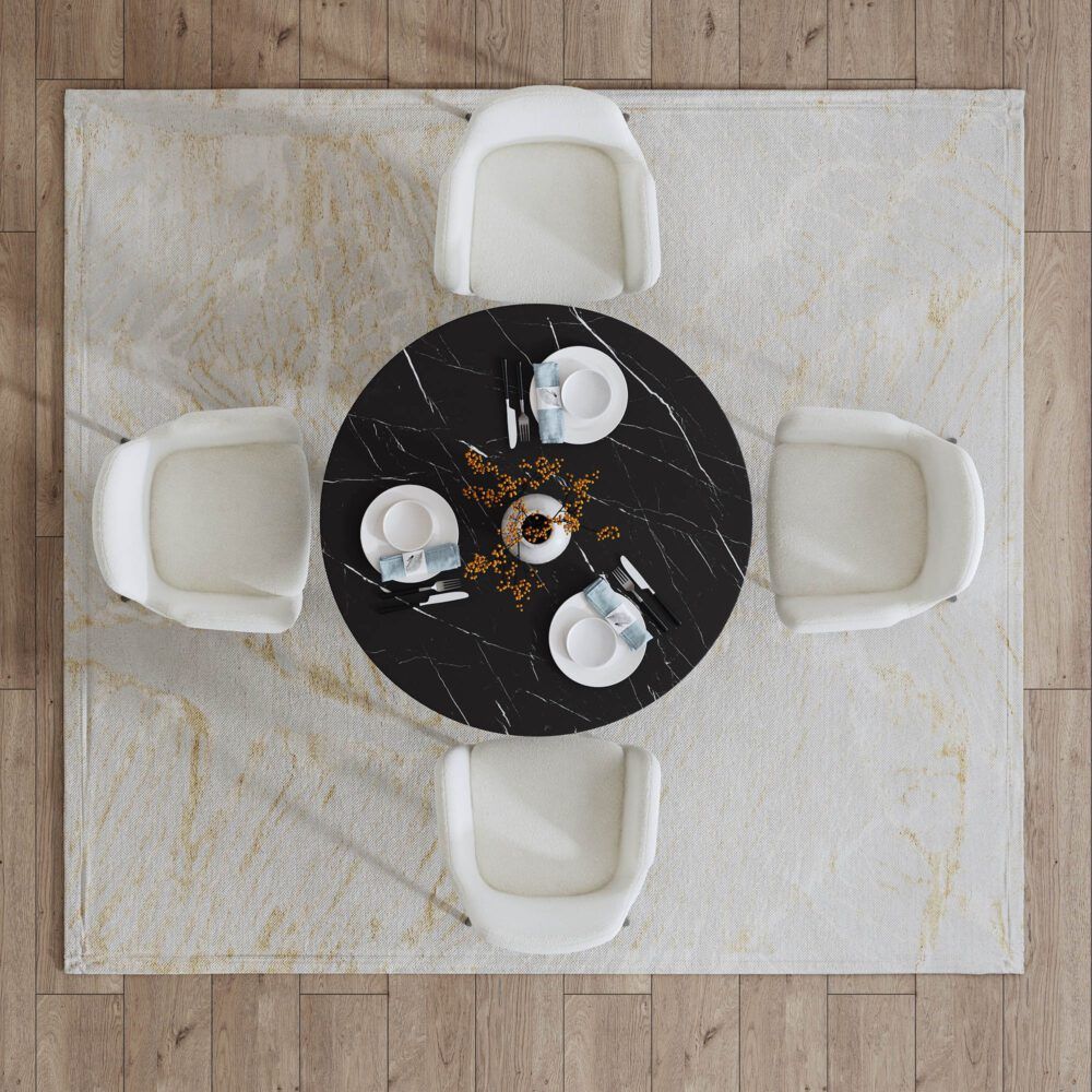 Round Marble-Effect Dining Table - Black