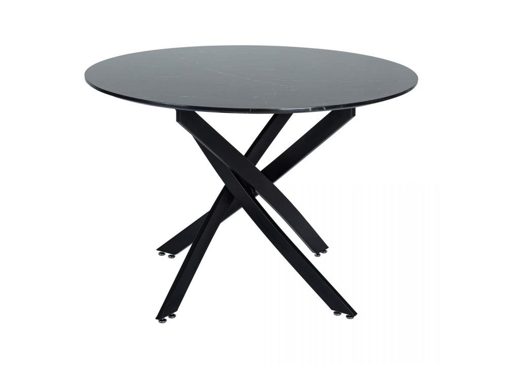 Round Marble-Effect Dining Table - Black