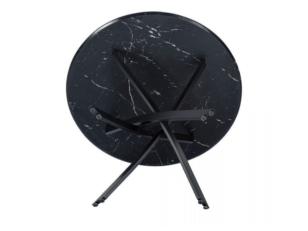 Round Marble-Effect Dining Table - Black