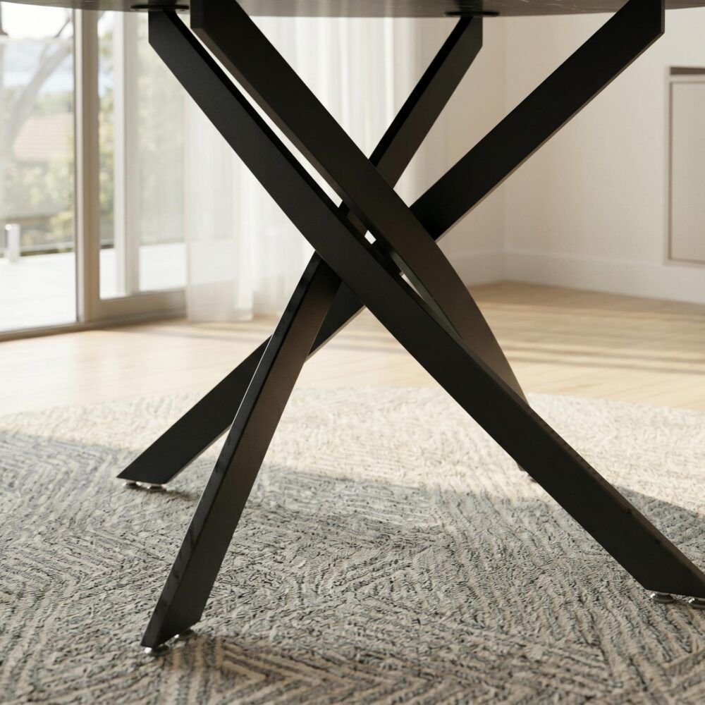Round Marble-Effect Dining Table - Black
