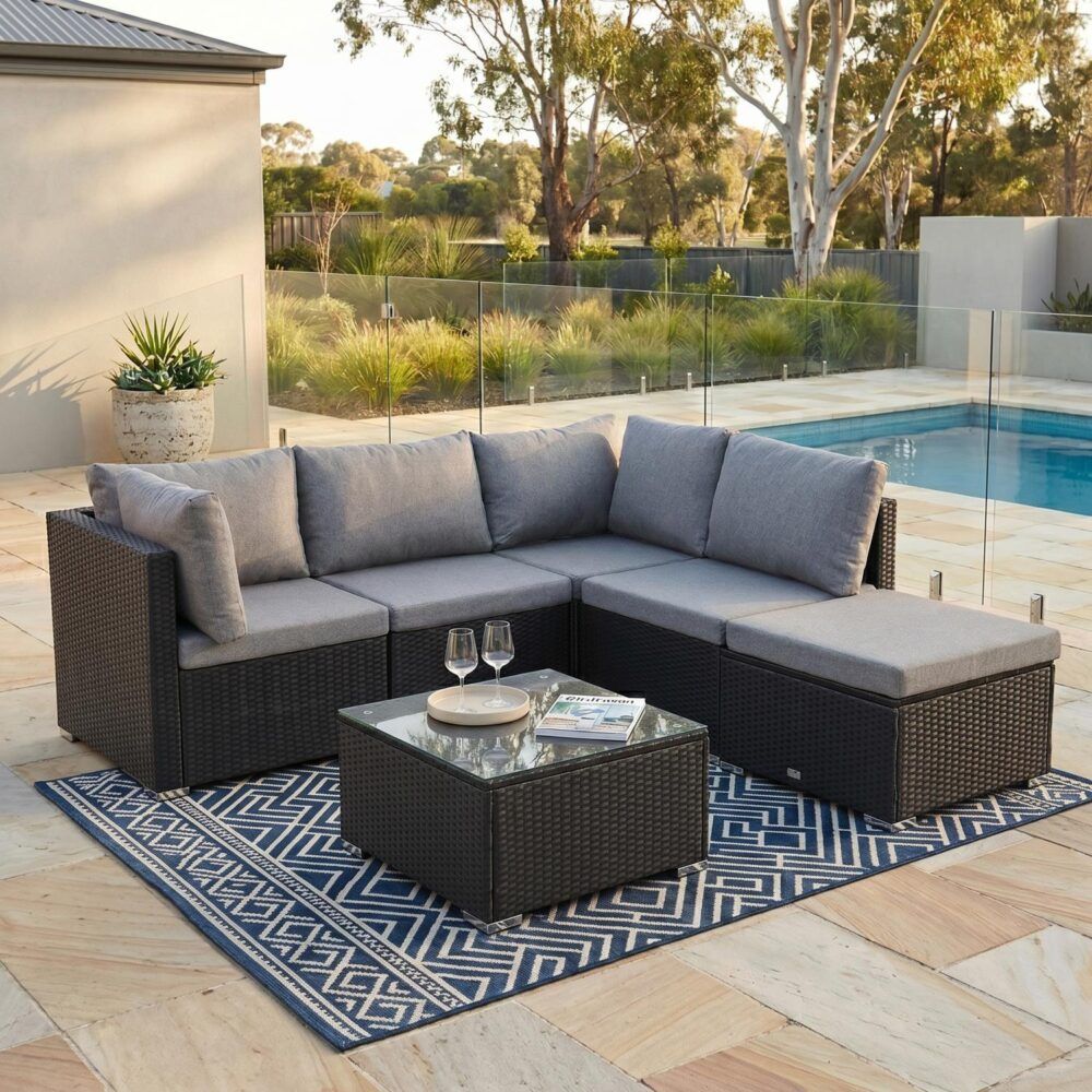 Outdoor Lounge Set Ottoman-Style - Black