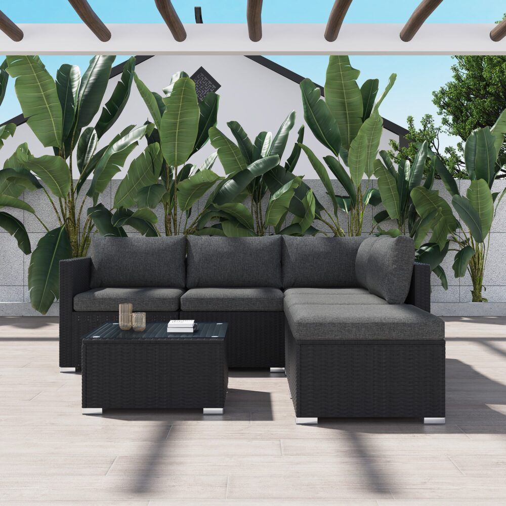 Outdoor Lounge Set Ottoman-Style - Black