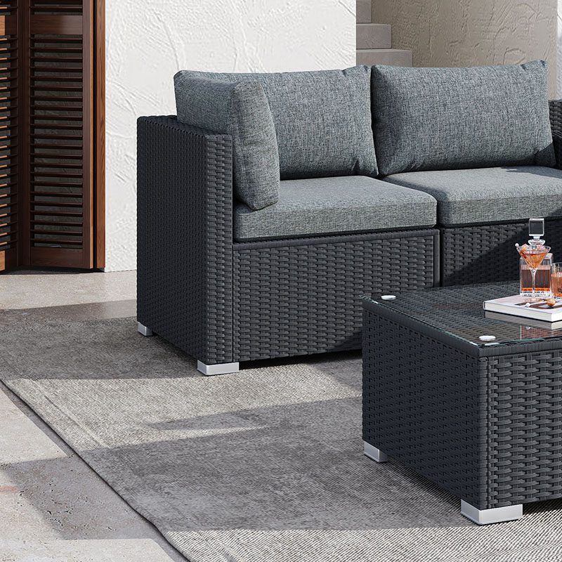 Outdoor Lounge Set Ottoman-Style - Black