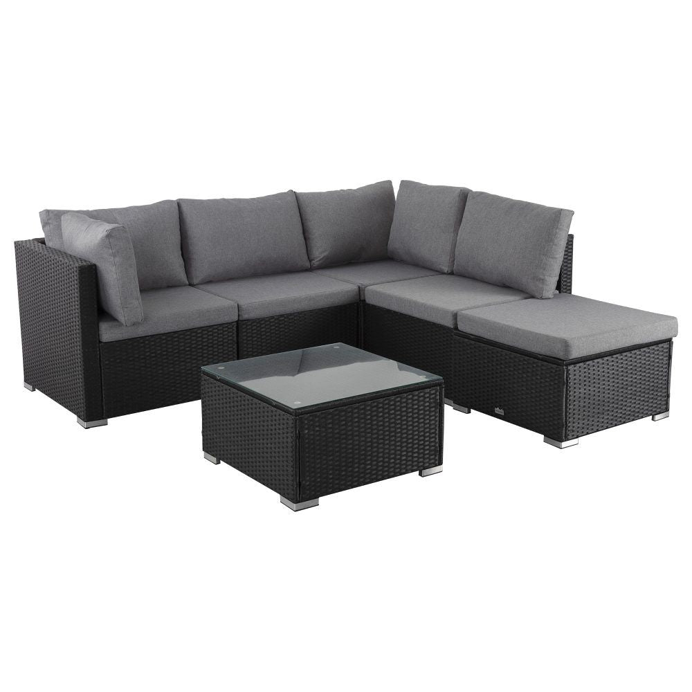 Outdoor Lounge Set Ottoman-Style - Black