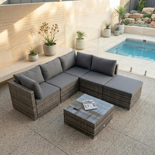 Outdoor Lounge Set Ottoman-Style - Grey