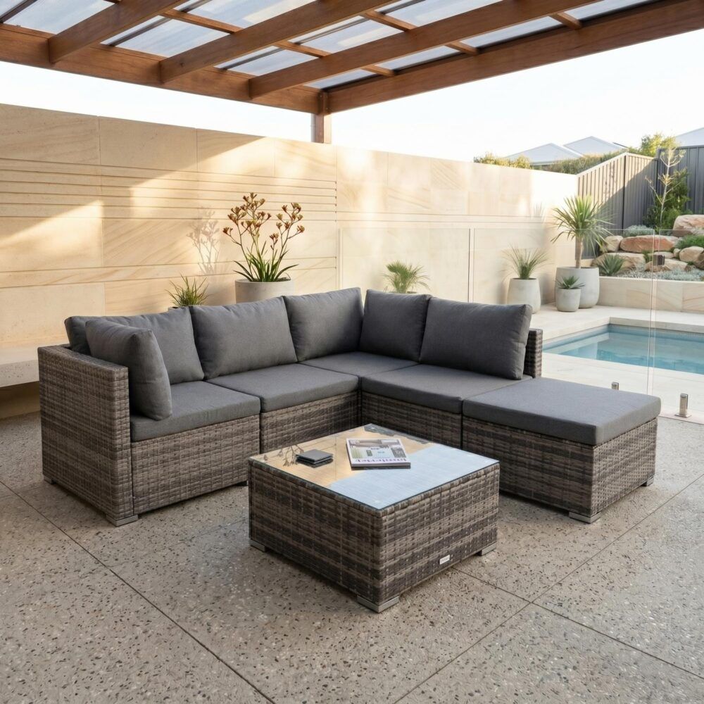 Outdoor Lounge Set Ottoman-Style - Grey