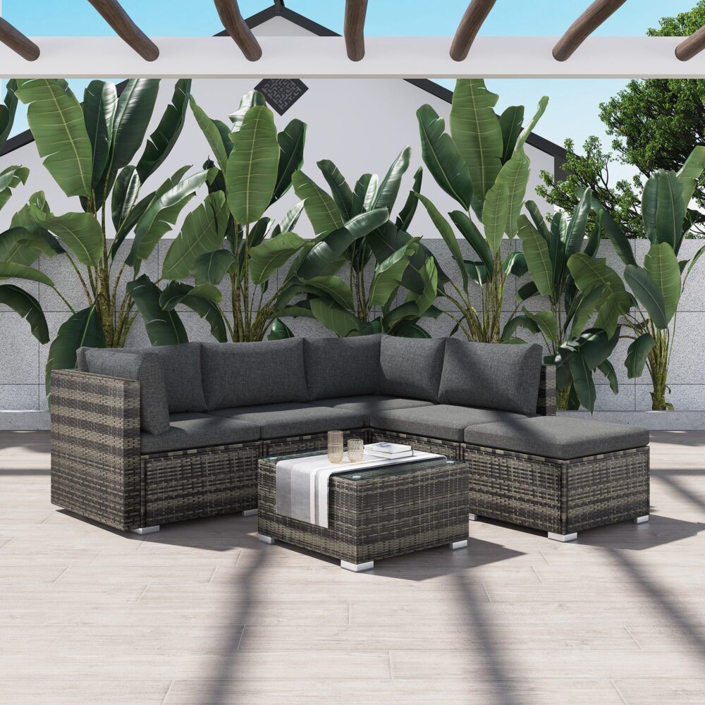 Outdoor Lounge Set Ottoman-Style - Grey
