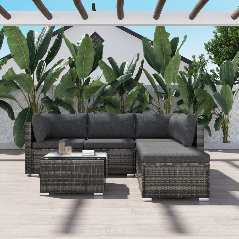 Outdoor Lounge Set Ottoman-Style - Grey