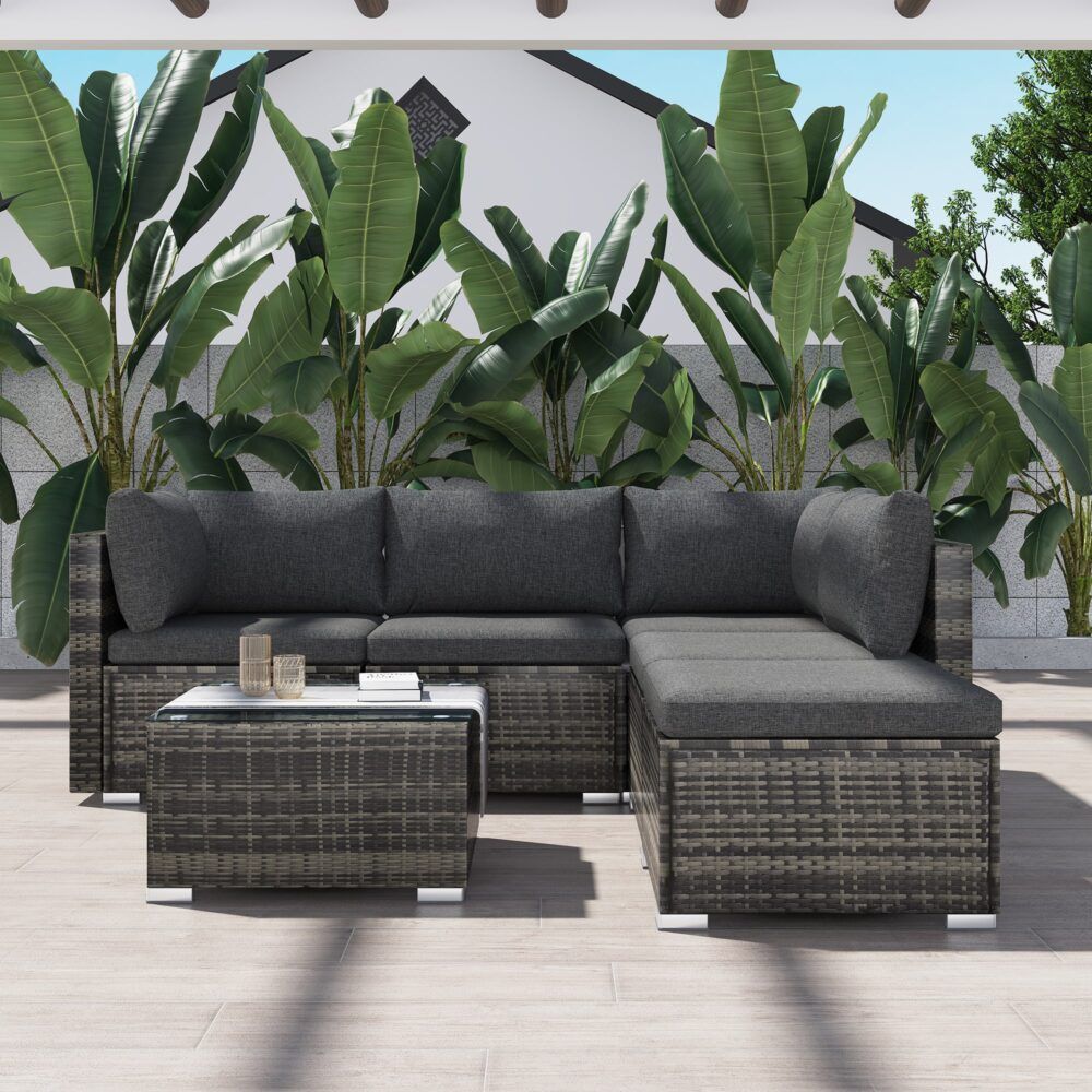 Outdoor Lounge Set Ottoman-Style - Grey