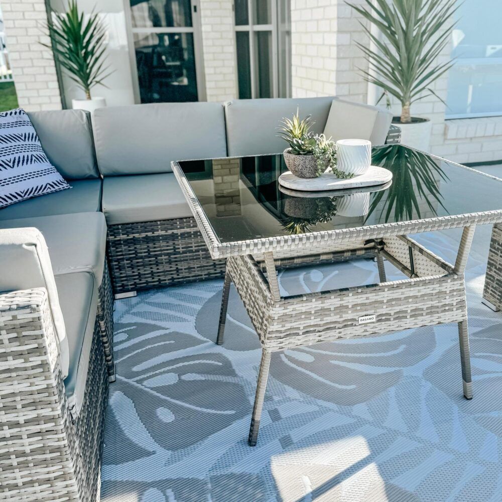 Outdoor Dining Set 8PC Wicker Table & Chairs - Grey