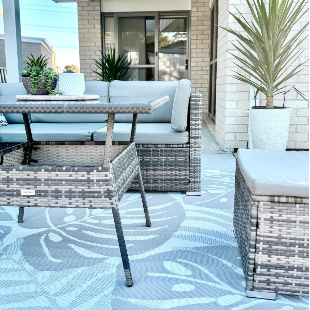Outdoor Dining Set 8PC Wicker Table & Chairs - Grey