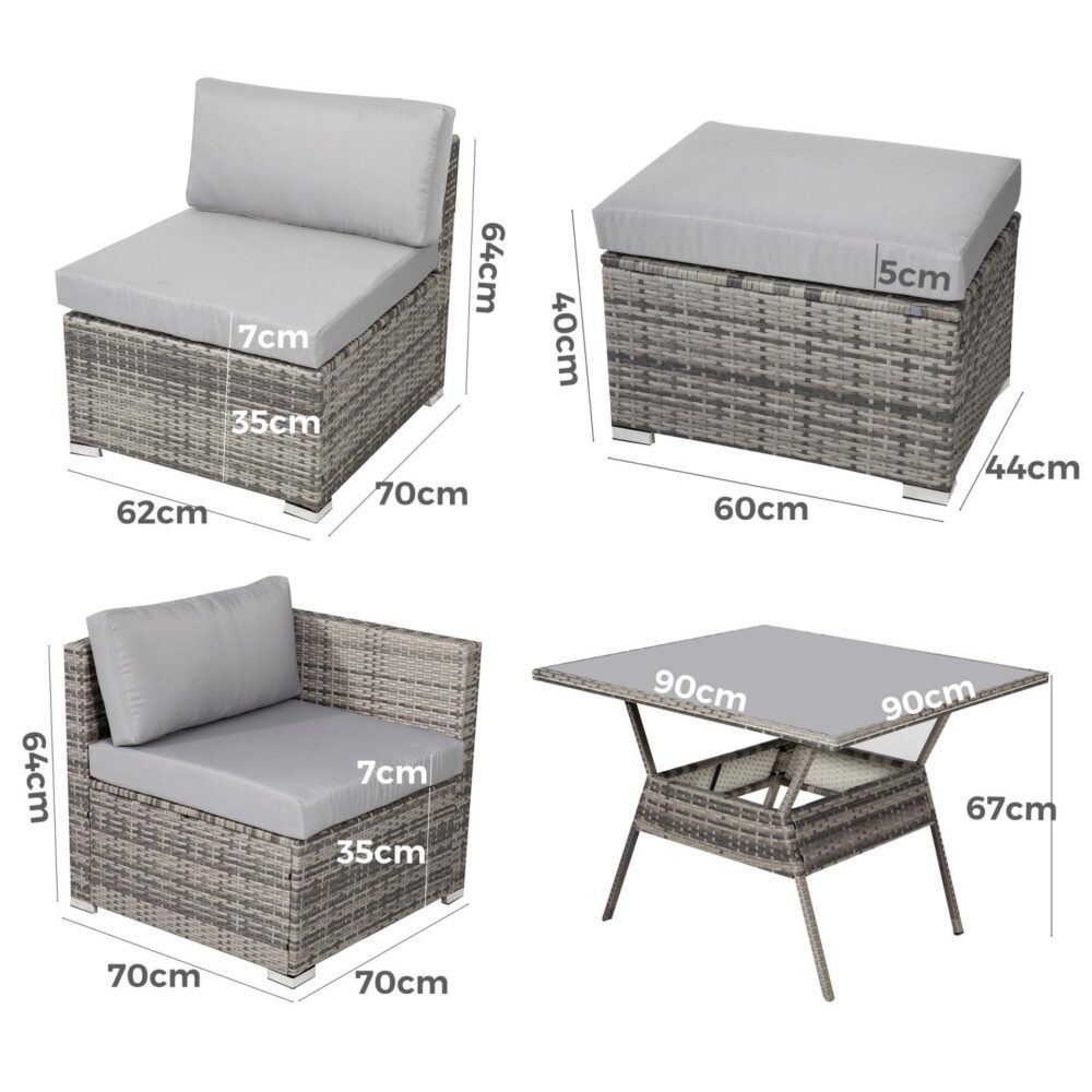 Outdoor Dining Set 8PC Wicker Table & Chairs - Grey