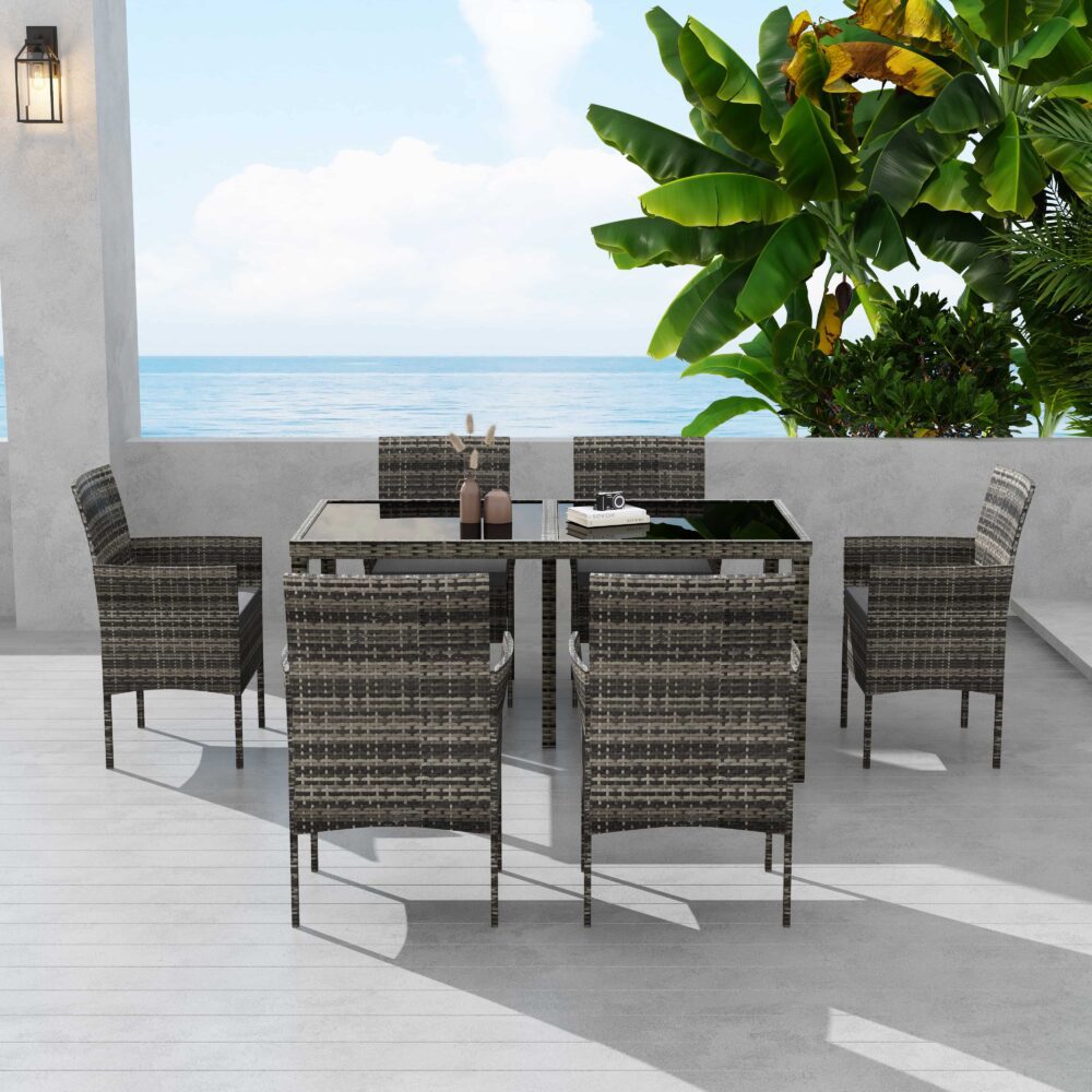 Rural Style Outdoor Grey Wicker 6 Seater Dining Set