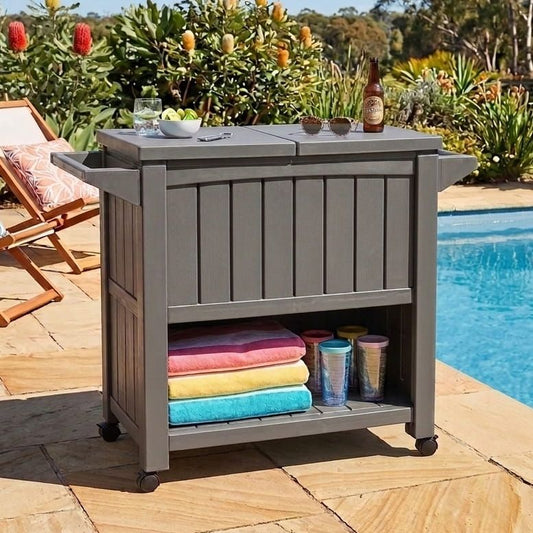 Garden Bar Serving Cart with Cooler - Taupe