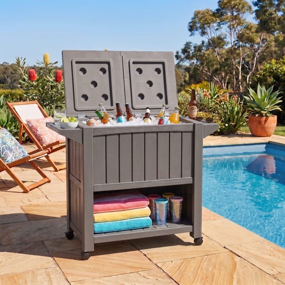 Garden Bar Serving Cart with Cooler - Taupe
