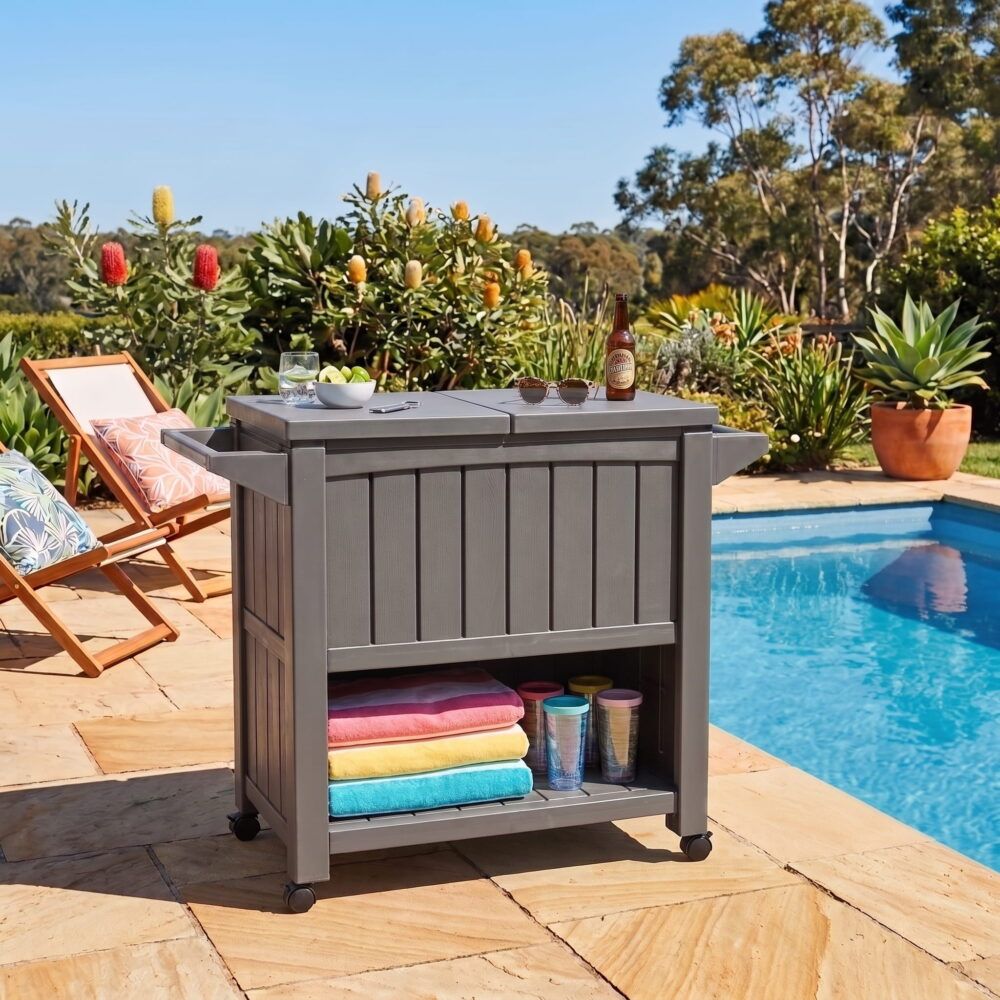 Garden Bar Serving Cart with Cooler - Taupe