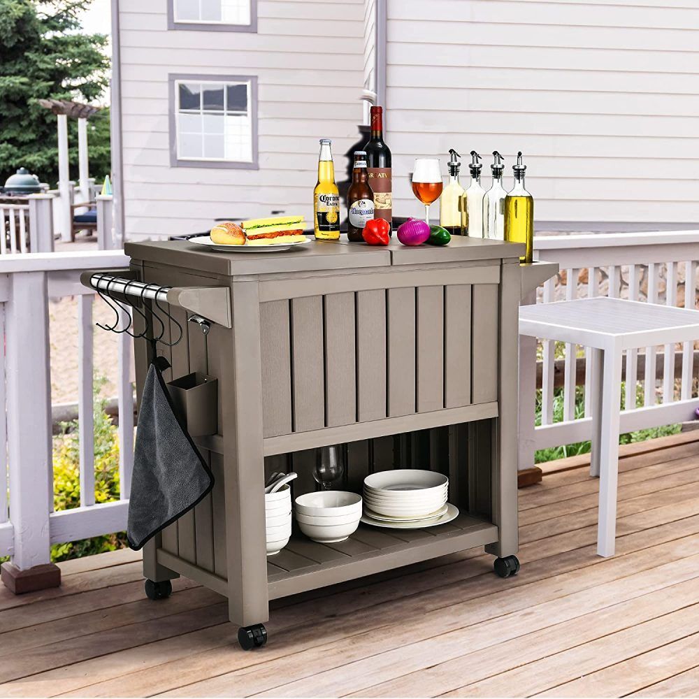 Garden Bar Serving Cart with Cooler - Taupe