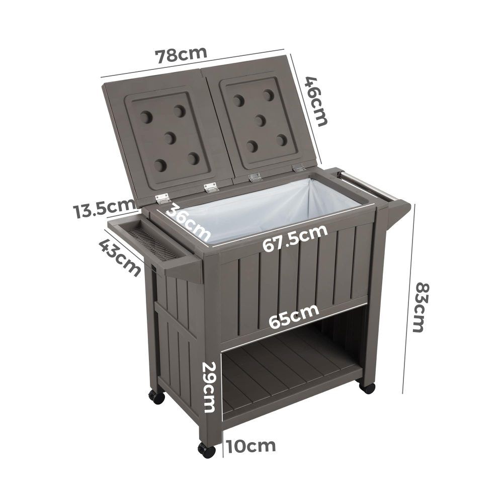 Garden Bar Serving Cart with Cooler - Taupe