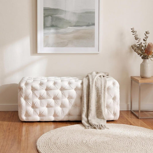 Ottoman Rectangular Elsa Tufted Beach Bouclé White