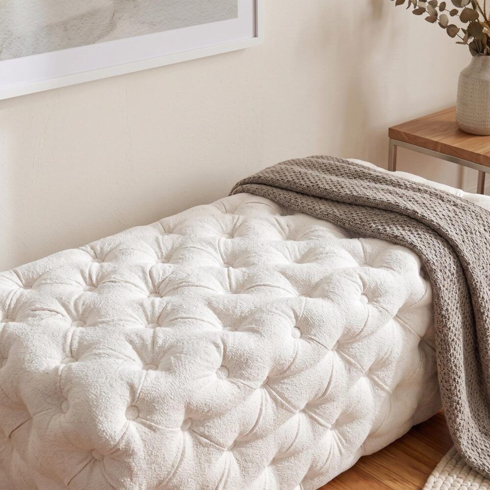 Ottoman Rectangular Elsa Tufted Beach Bouclé White