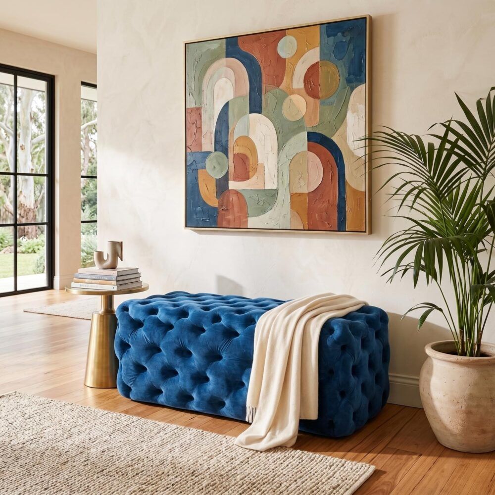 Ottoman Rectangular Elsa Navy Blue Velvet