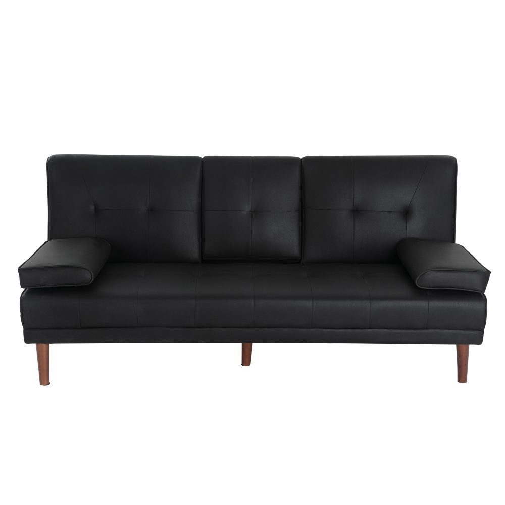 3 Seater Adjustable Sofa Bed With Cup Holder Black