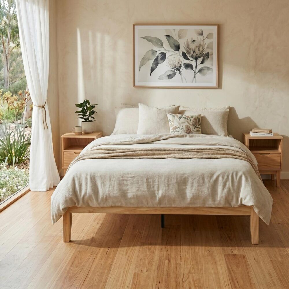 Wooden Bed Base Frame Double Size Warm Natural