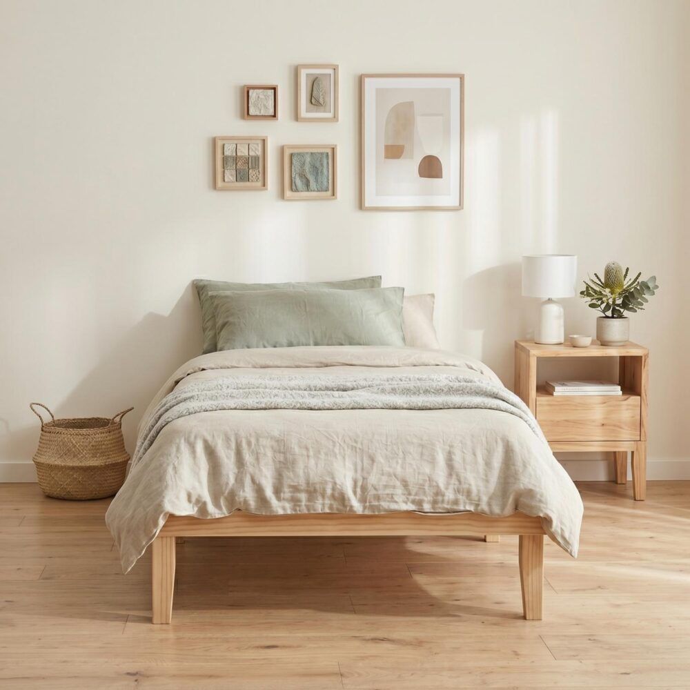 Wooden Bed Base Frame King Single Size Warm Natural