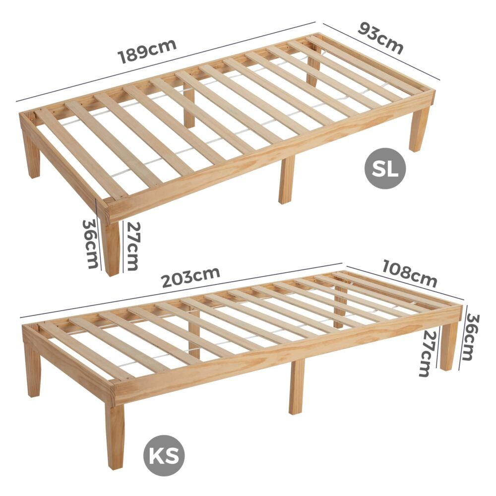 Wooden Bed Base Frame King Single Size Warm Natural